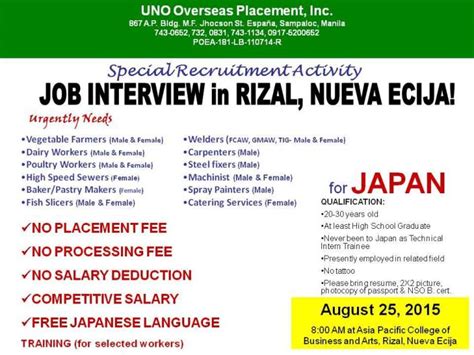 Urgent! Job hiring jobs in Nueva Ecija .
